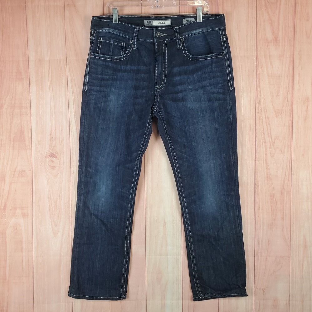 BKE Denim Jake Mens Jeans Sz 36 R Blue Denim Cotton Stretch 5-Pockets Design